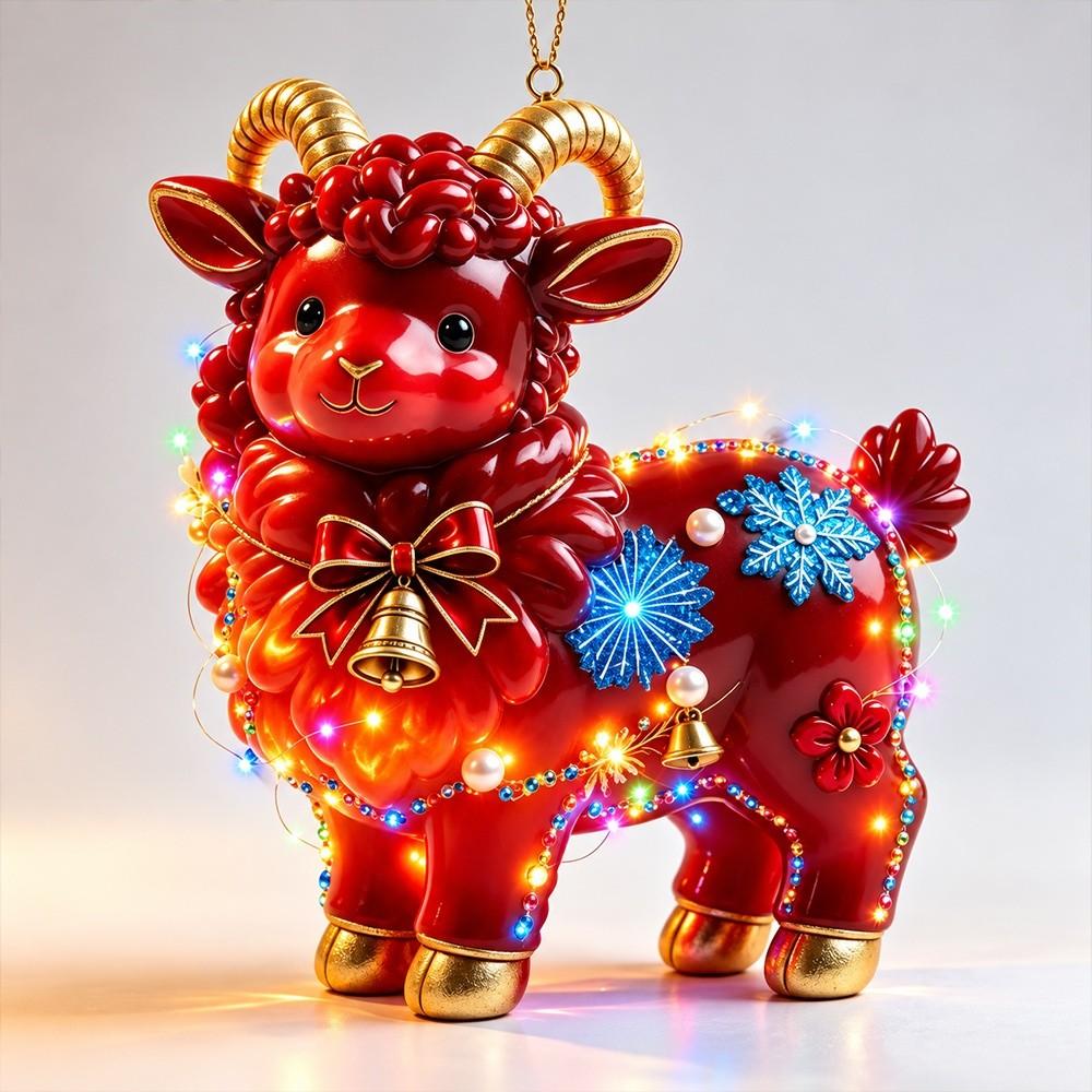 2D Flat Goat Pendant Shining Christmas Tree Ornament Goat Hanging Ornament Set  Shop Window Display