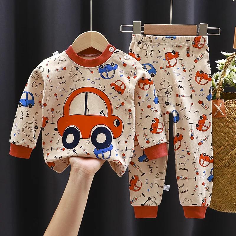 Ensembles Enfants Coton Vêtements Enfants Manches Longues Pyjama Maison Vêtements Enfants Garçon Fille Automne Hiver Hauts Pantalons Ensembles 12M brown