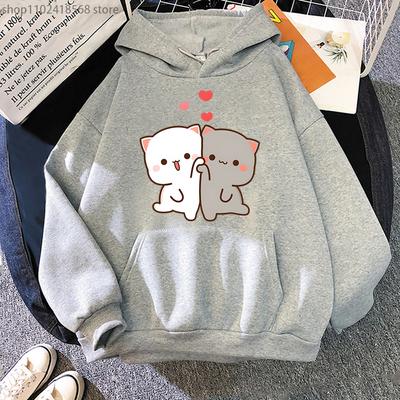 Mochi Peach And Goma Cute Cat Printed Hooded Men Women Bluzy z kapturem Plus Size Bluza dla nastolatków Unisex Jesień Ciepła odzież uliczna