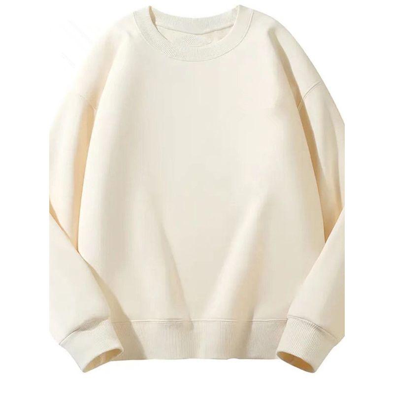 2025 New Round-Neck Sweatshirt for Men and Women, Autumn and Winter Pure White Trendy Brand Loose Fit Couple's Fleece-Lined Thickened Inner Layer Top