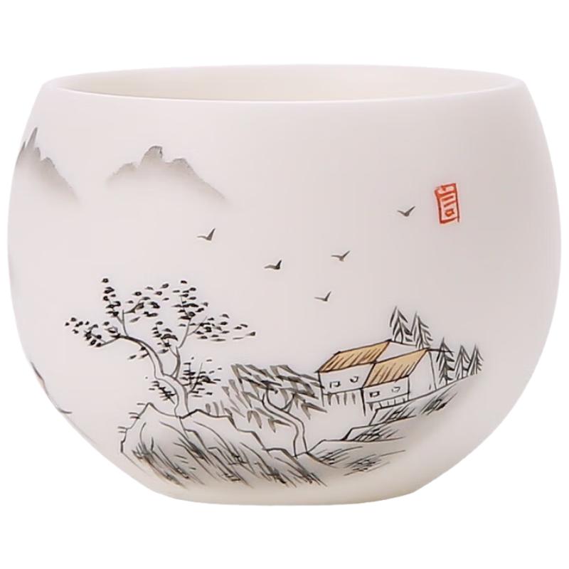 Lv Chengming Hand-painted Gold-inlaid Jade Porcelain Teacup