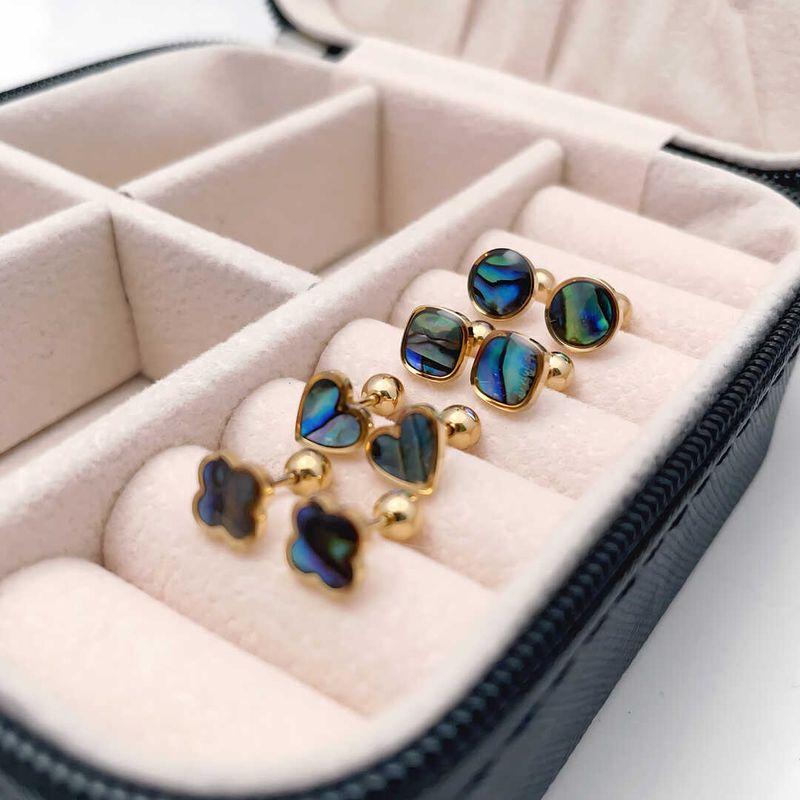 

Natural Abalone Shell Colorful Green Shell Screw Ball Ear Studs Twist Ball Ear Bone Stud Four-leaf clover -1 pair