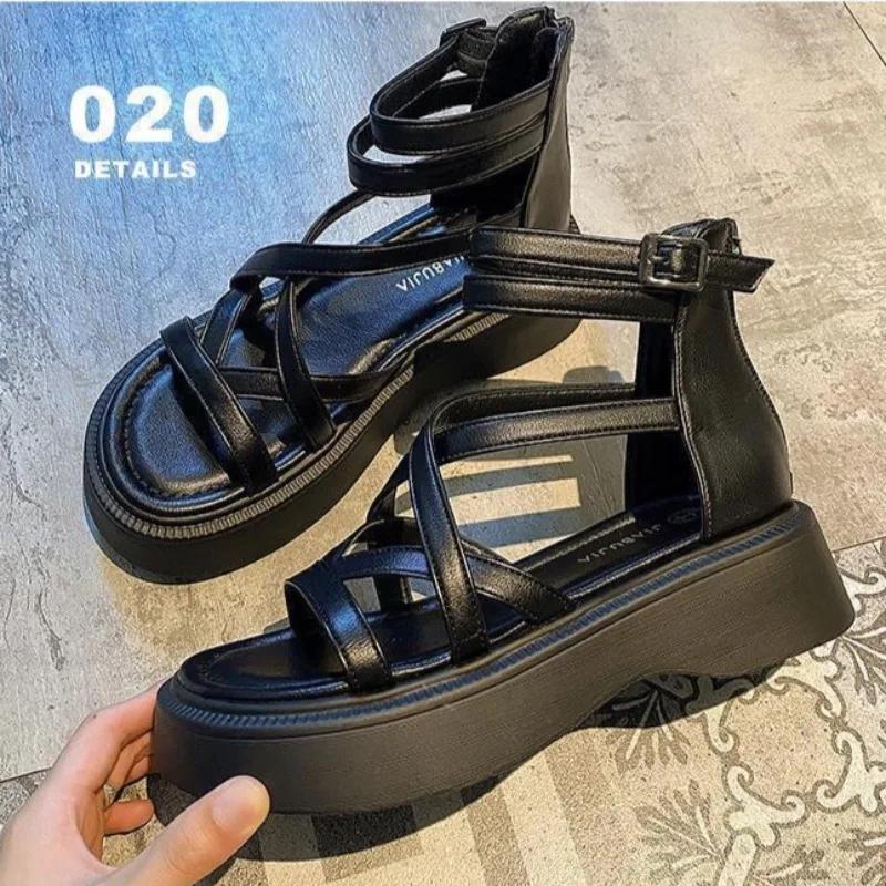 Modne sandały damskie Sandały na platformie projektanta Sandały rzymskie dla kobiet Letnie ażurowe sandały z odkrytymi palcami Buty codzienne Sandalias Mujer