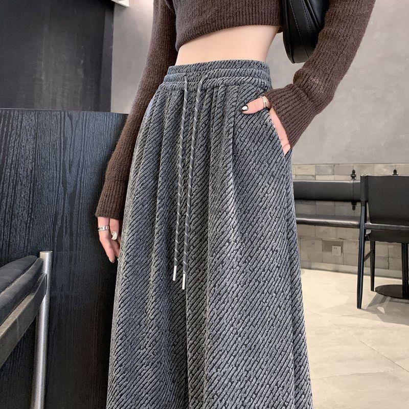 Plus Size 300 Jin Shiny Fleece Wide-Leg Pants for Women - New Loose Fit, High-Waisted, Versatile for Autumn & Winter
