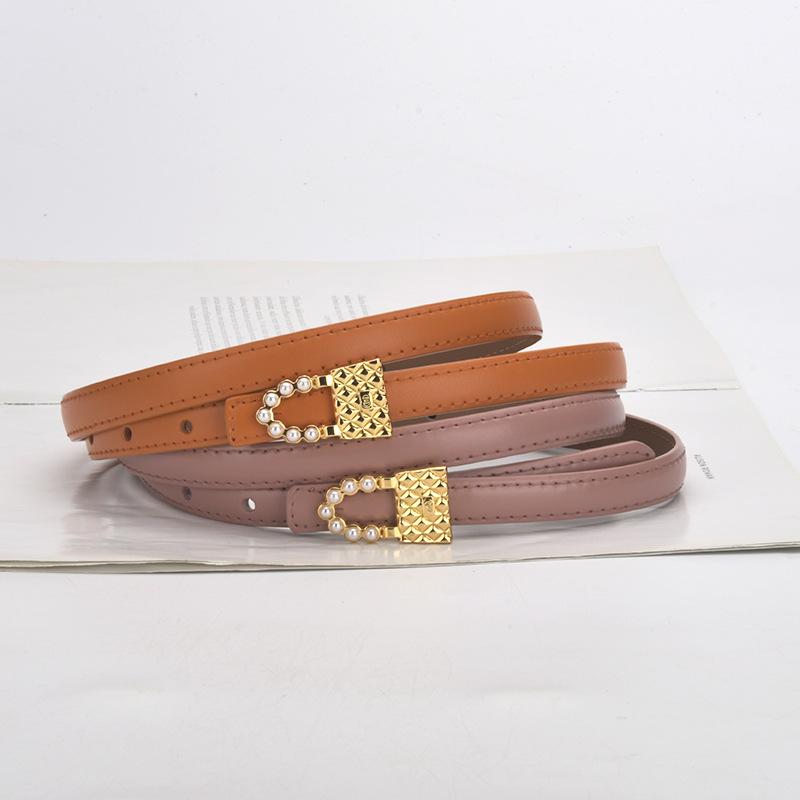 New Genuine Leather Pearl Women's Belt, Fashionable and Versatile Decoration with Dress, Tie Belt for Women