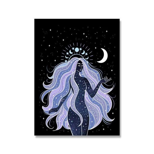 Bohemian Strega Terra Corpo celeste Stella Luna Dea del sole Creatività Poster Dipinti su tela e stampe Soggiorno Decorazione della casa