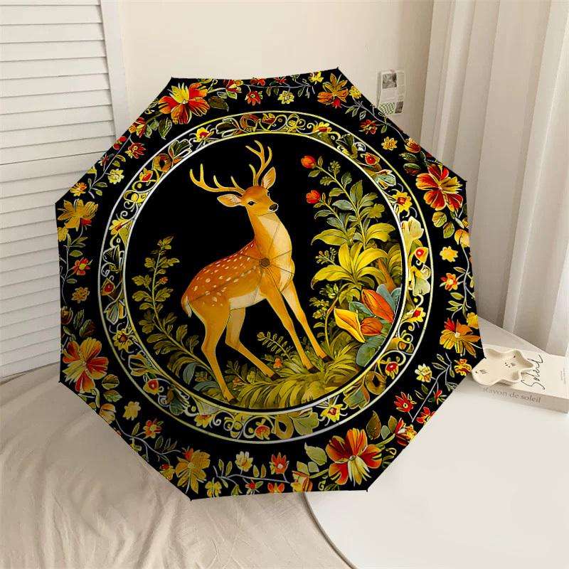 

1PC Deer Floral Umbrella-8-Rib Reinforced, Automatic Open, Lightweight & Durable, Cute Fashion Accessory for Outdoor-P2651