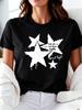 Casual Star Print Womtshirt Graphic Tee Round Neck Short Sleeve For Daily Outdoor Leisure Lightweight Comfortable Season W