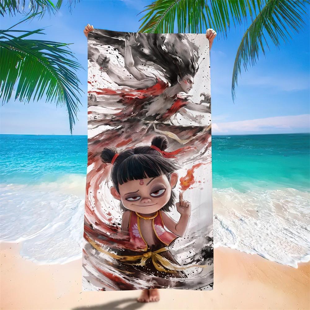 Nezha Beach Towel, Sun Protection, Quick Drying, Enlarged And Thickened Summer Seaside Vacation, Guochao Cartoon Bath Towel