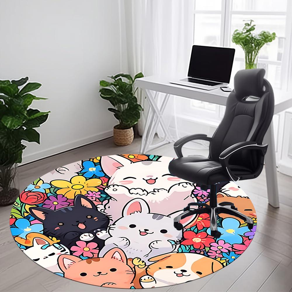 1pc Kitties Flowers Office Round Area Rug, Indoor Mat Suitable ForOffice, Under Office Chairs Bedroom Living Room Home Decor, Room Deco n78
