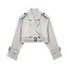 Women Fashion Belt Cropped Trench Jacket Vintage Notched Neck Long Sleeve Female Chic Lady Coat Outfits