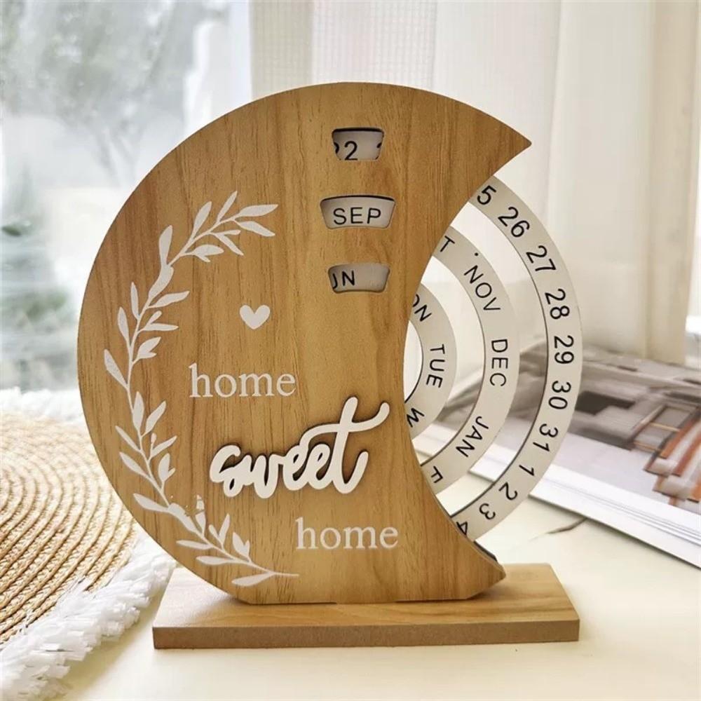 Aesthetic Wooden Perpetual Calendar Reusable Rotatable Desk Ornament  Room