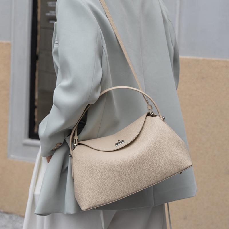 Korean Genuine Leather Trendy Crossbody Bag Solid Color Magnetic Buckle High-quality Flip Top Handbag Leisure Shoulder Tote Bag