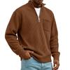 Men's Corduroy Long Sleeve Mock Neck Pullover with Front Pocket Casual Retro