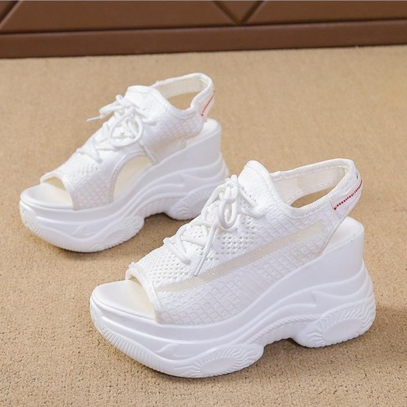 2025 Sommer Neu Heißer Verkäufer Weiß Damen Plateau Sandale Fischmaul Schuhe Hohe Absätze Klobiges Plateau Sportsandalen Damen Sneaker
