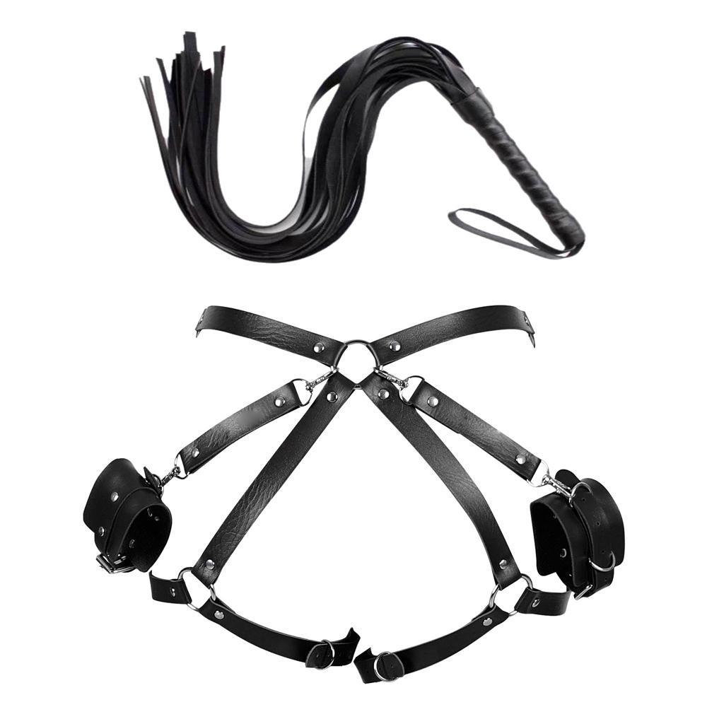 Handcuffs and Sex Whip for Women Sex Toys Sexy Adjustable Leather Handcuffs Whip SM Bondage Kit For Couples Sexual Handcuffs
