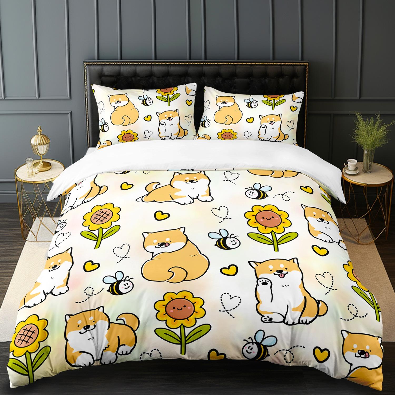

Cute Bedding Set Baby Kids Duvet Cover Set Animals Dog And Bee Single Queen King Size Quilt Cover Duvet Cover Sets Birthday Gift EU Single(135x200cm)