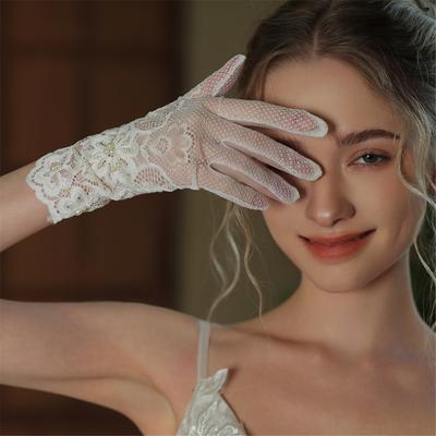 Short Bride Gloves Intricate Lace Ideal for Strapless Ball Gown Dresses Bachelorette Party