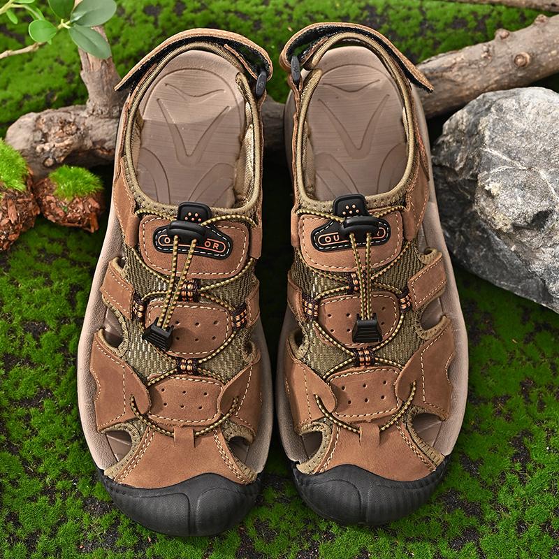 

Кожаные мужские сандалии Летняя обувь Мужская обувь Модные повседневные уличные пляжные тапочки Дышащая обувь для ходьбы Новые роскошные сандалии 48 темно-коричневого