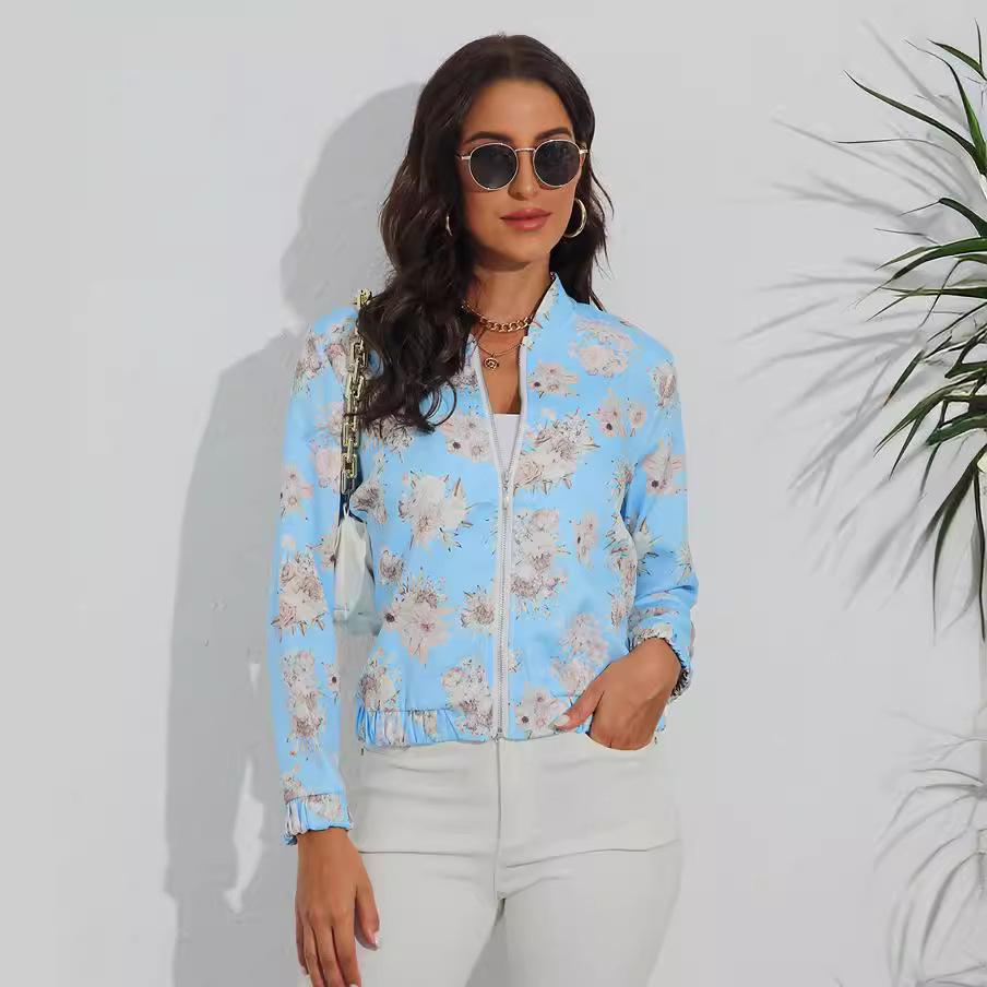 European and American Women's Slim Fit Printed Zipper Jacket - Autumn/Winter Collection