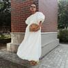 Robe à col rond et manches bouffantes 100% coton pour femme, Robe décontractée ample unie pour le printemps et l'été, Style européen américain