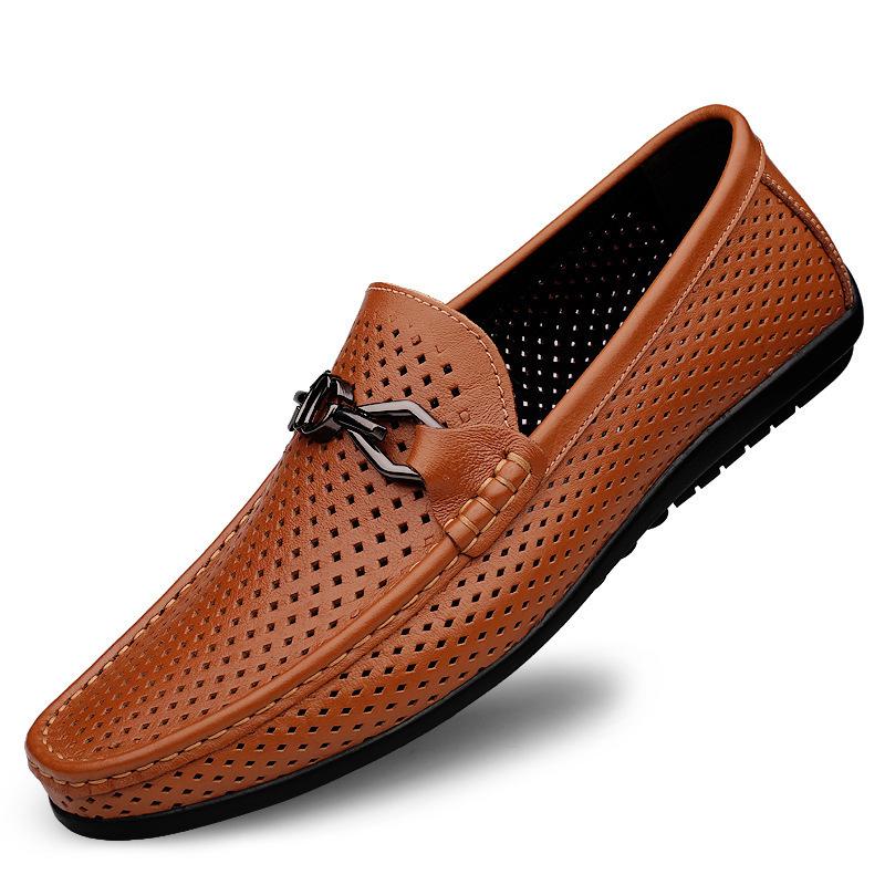 Herren Sommerschuhe aus atmungsaktivem Echtleder - Loafer mit weicher Sohle zum Hineinschlüpfen - Fahrerschuhe