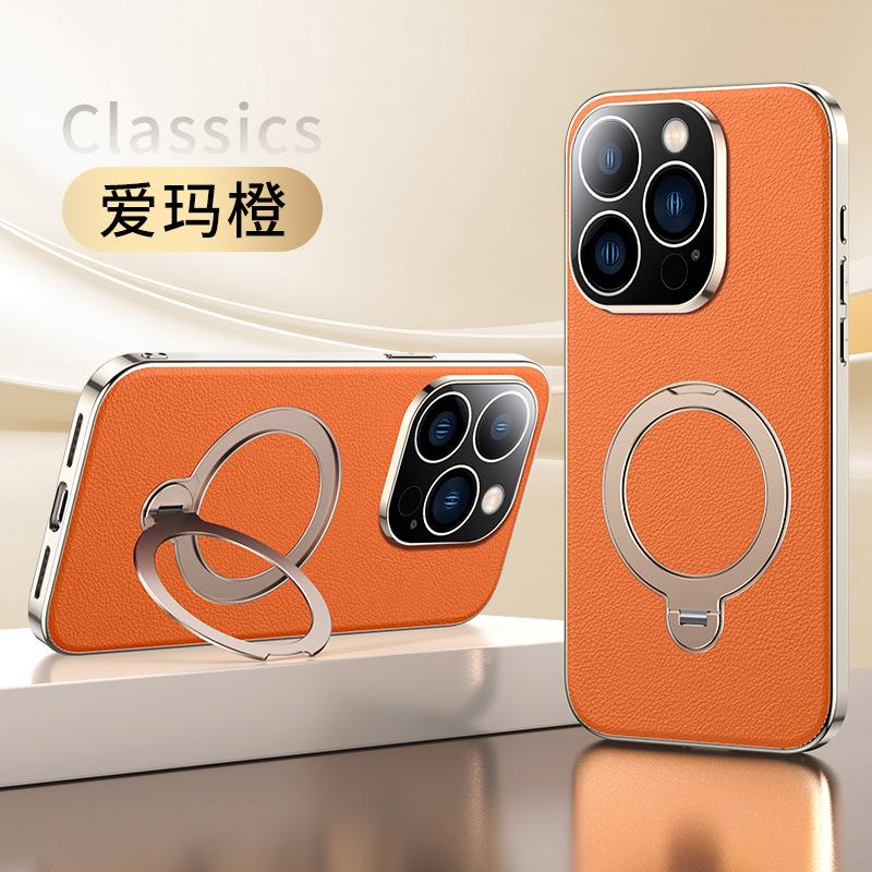 Applicable To Apple 11Pro Mobile Phone Case Plain Leather Magnetic Suction iPhone11ProMax Rotating Ring Bracket Anti-drop 11