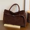 Designer Suede Tote Bag,Vintage Large Capacity Belt Buckle Women Top Handle Handbag,Retro Coffee Color Underarm Shoulder Bag