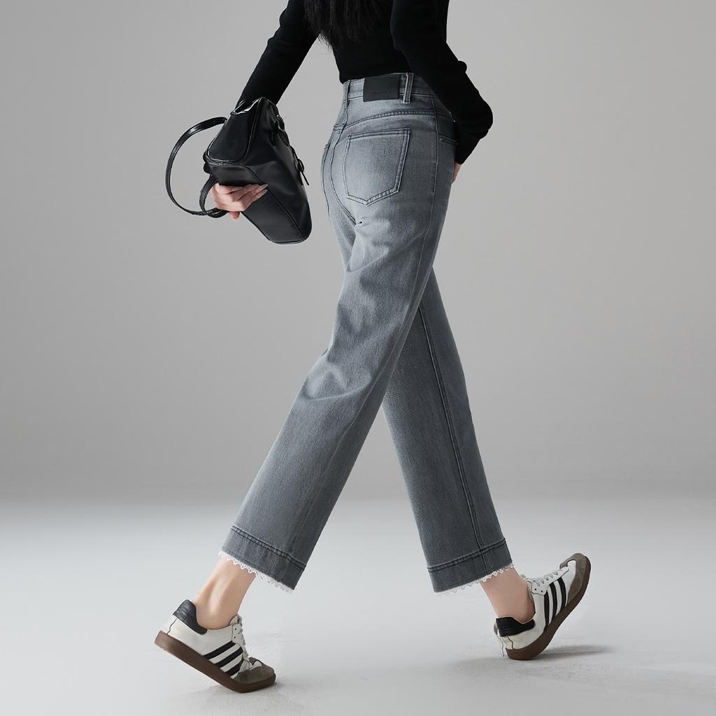 Lace and Lace Patchwork High Waisted Jeans for Women In 2026 Spring Fashion, Versatile and Slimming Straight Leg Pants