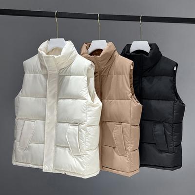 Damen Wintermantel mit Taschen Reißverschluss Gepolsterter Stehkragen Ärmellos Einfarbig Outdoor