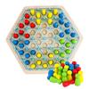 Wooden Hexagonal Strategy Game Triangular Chess,Educational Brain Teaser Puzzle,with Colorful Pegs and Rubber Bands,for Ages 3-6,Attention Enhancement