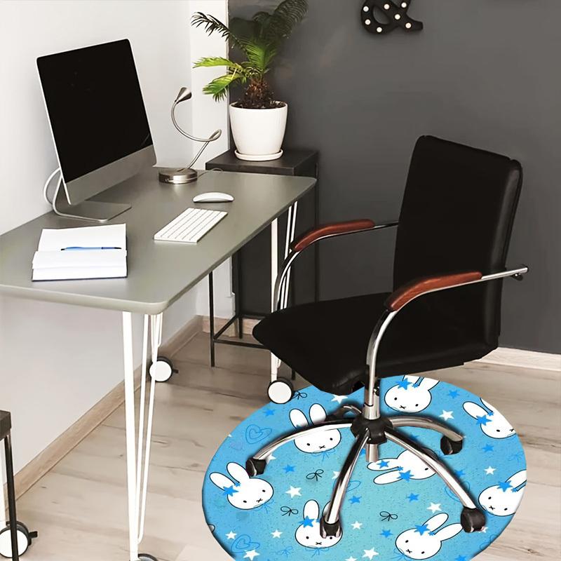 1pc Cute Bunny Pattern Blue Stars Hearts Round Carpet, Made of Polyester,Perfect for Decorating Office Chairs, Living Rooms Fplt817