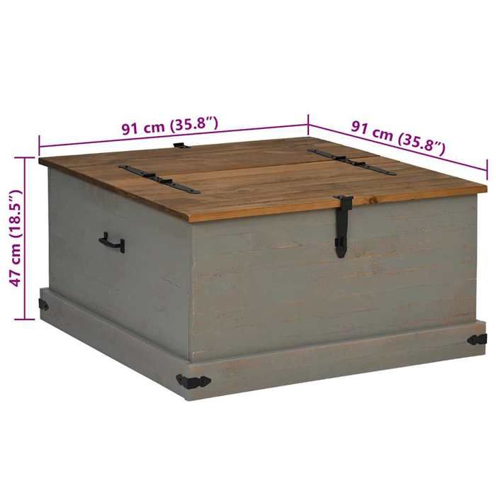 VidaXL Coffre de rangement HALDEN gris 91x91x47 cm bois massif pin, stockage de coffre, coffre de rangement en bois, coffre 4018407