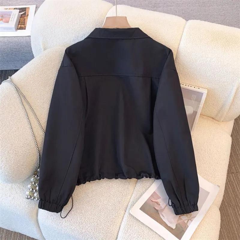 Women's Zipper Jackets Spring   Loose  Stand Collar Long Sleeve Tooling Jacket Coat