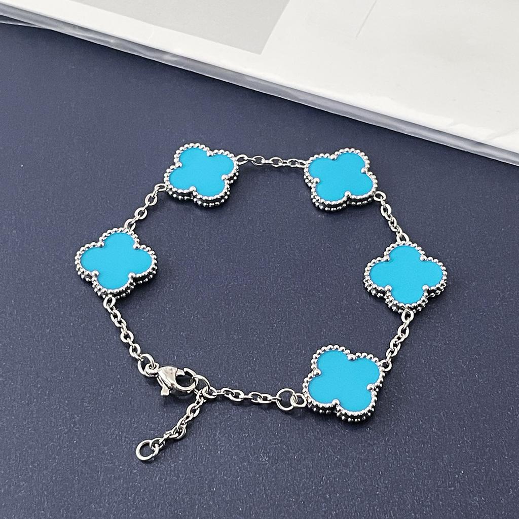 Wysokiej jakości bransoletka z czterolistną koniczyną 15 mm, szczęśliwe kwiaty, stal tytanowa, lekki luksus, trend, sieć, czerwona, poczucie wyższej klasy, nie traci koloru, bransoletka damska