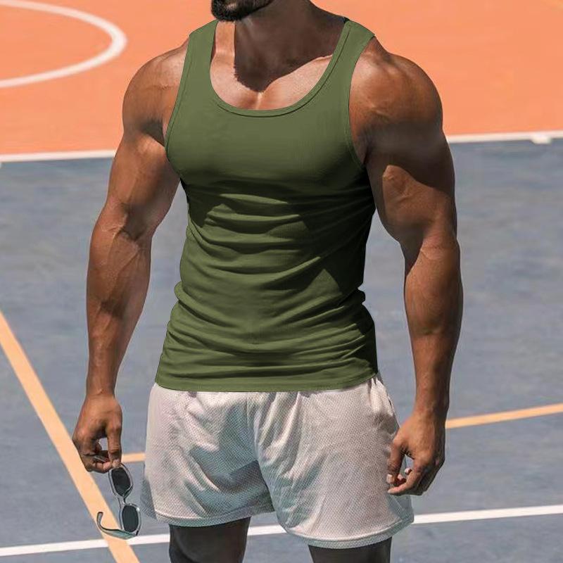 Men Solid Color I Shaped Fitness Training Gym Workout Sports Sleeveless Tank Top