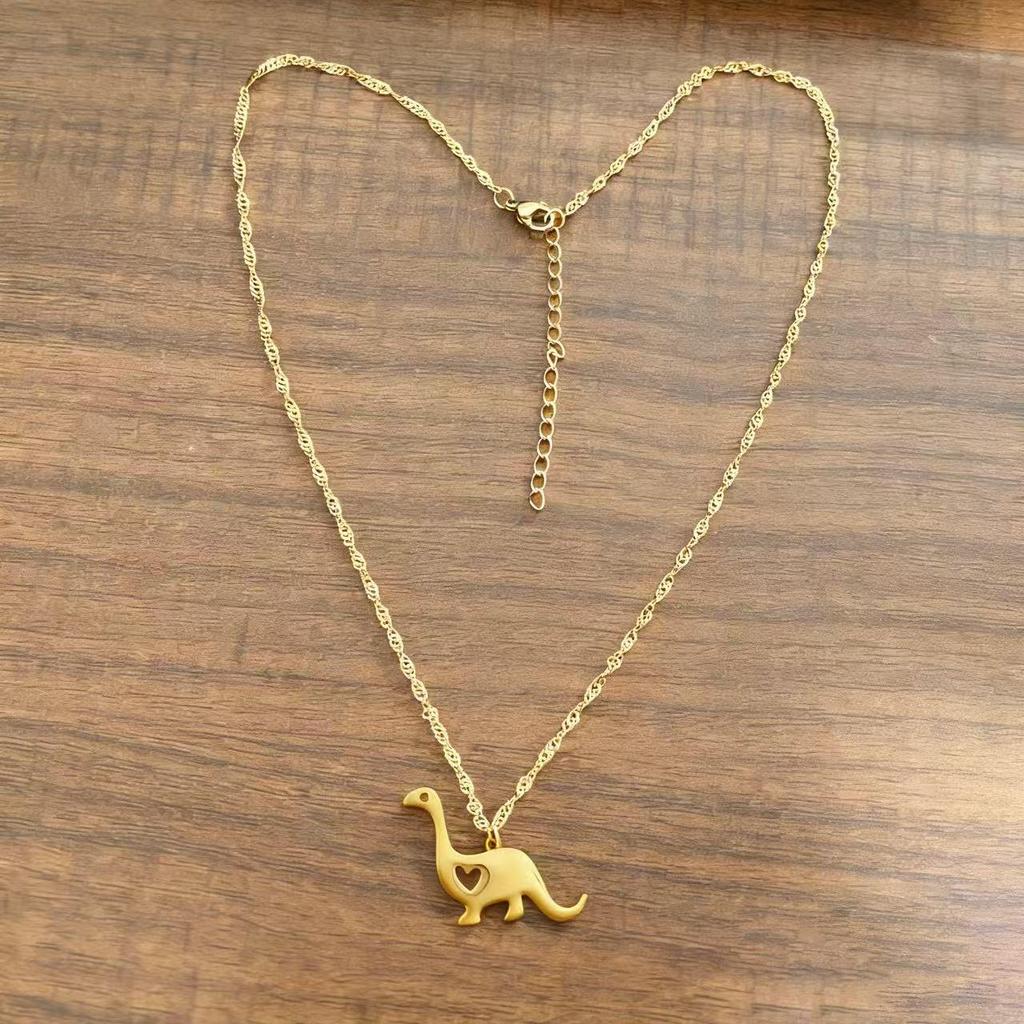Stainless Steel Minimalist Dinosaur Pendant Necklace for Kids
