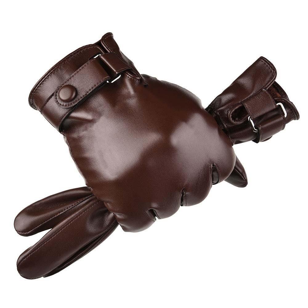 1pair Soft PU Anti-cold Gloves Men Finger Mittens Black Thickened Gloves Couple