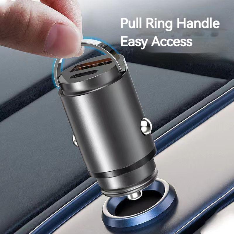 Mini Invisible Car Charger Adapter Fast Charging USB Type C Dual Port Metal Quick Charge Compatible with iPhone 13 12 11 Pro Max Samsung
