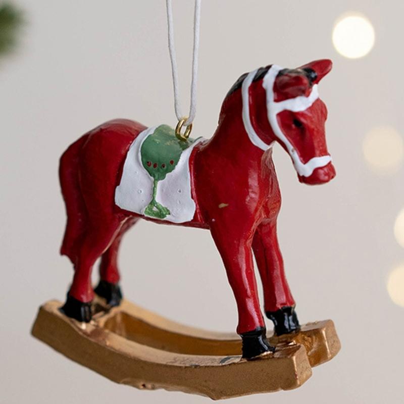 2Pcs Christmas Tree Hanging Ornament Resin Horse Figurine Hanging Decorations For Mantels Tabletop Holiday Decoration