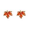 Elegant Red Maple Leaf Zircon Stud Earrings - Autumn/Winter Luxury