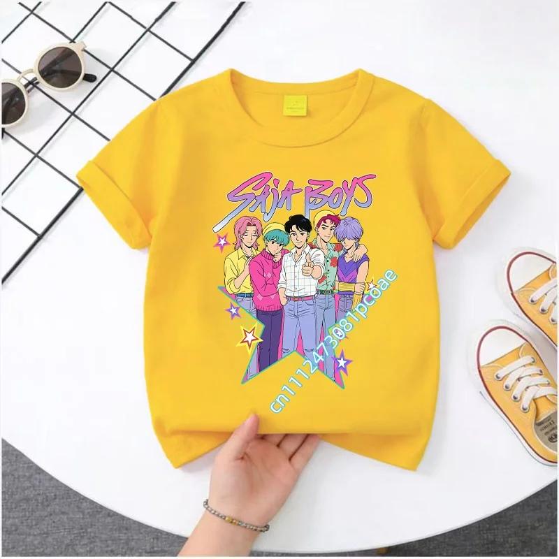 KPop Demon Hunters 2026New Saja Boys Cartoon Boys T-shirt Round Neck Fashion Casual Top Children's T-shirt Kids Clothing