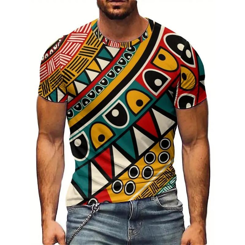 

Men s Vibrant African Art 3D Printed T-shirt Lightweight Polyester Short Sleeved Round Neck Eye-catching Geometric Pattern Design Casual Summer Wear 6XL
