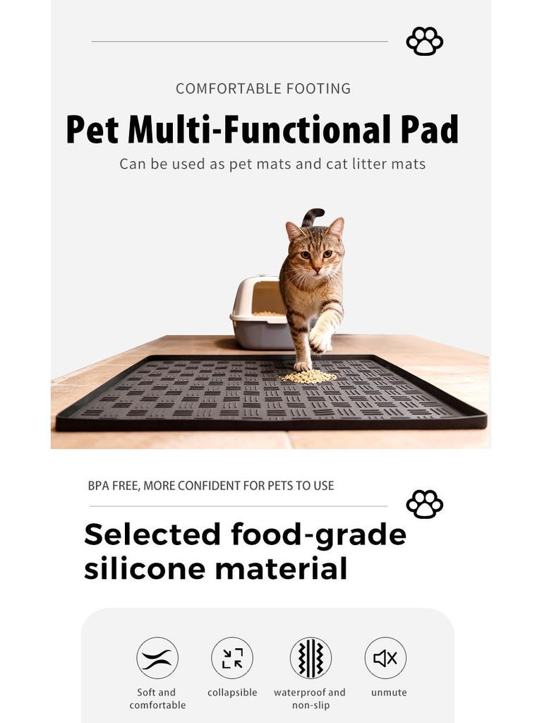 Waterproof Silicone Pet Feeding Mat - Spill-Proof, Straight Edge, Large Size for Cats & Dogs or Litter Mat