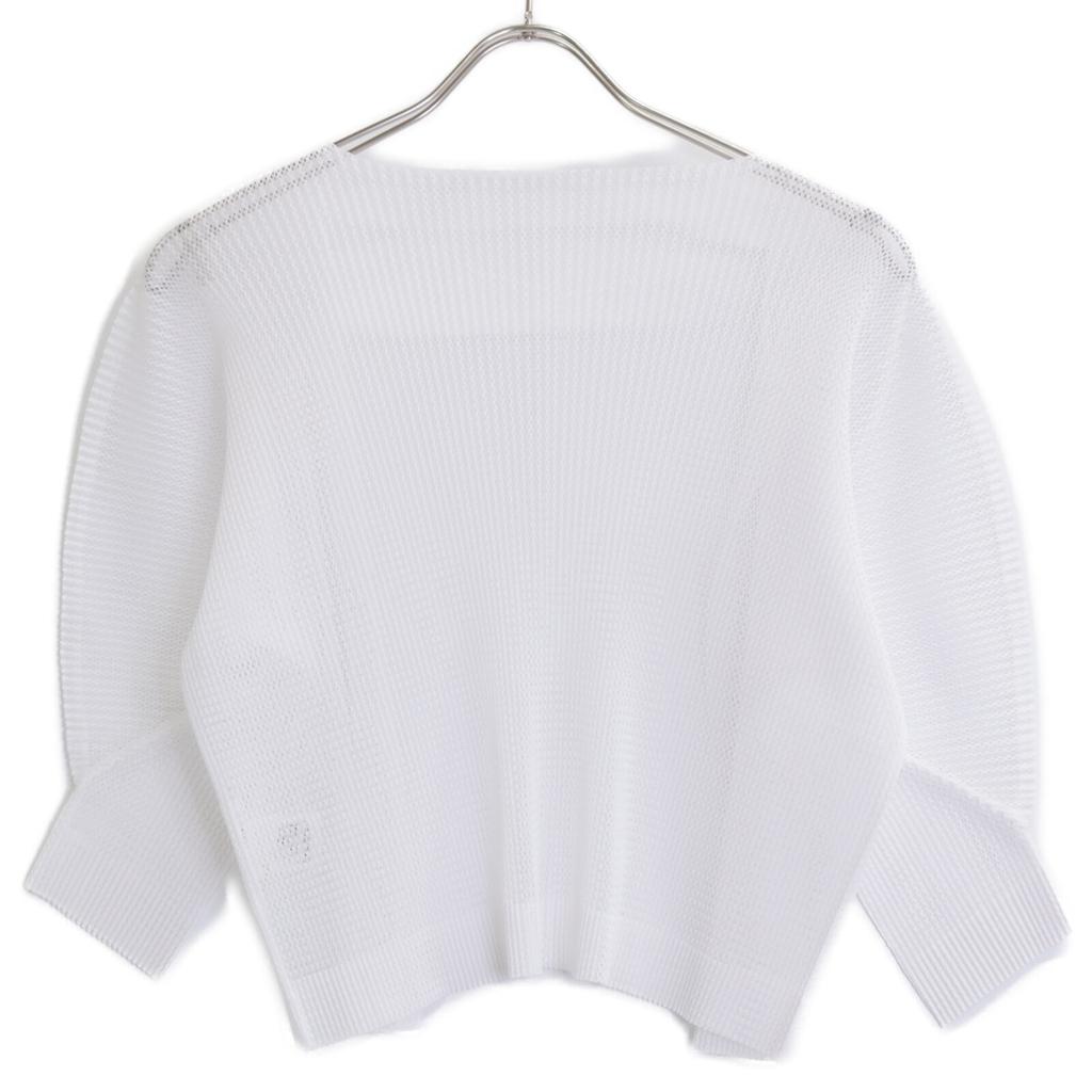 PLEATS PLEASE White PP51-F0253 Mesh Cardigan Tops 3 whiteUsed