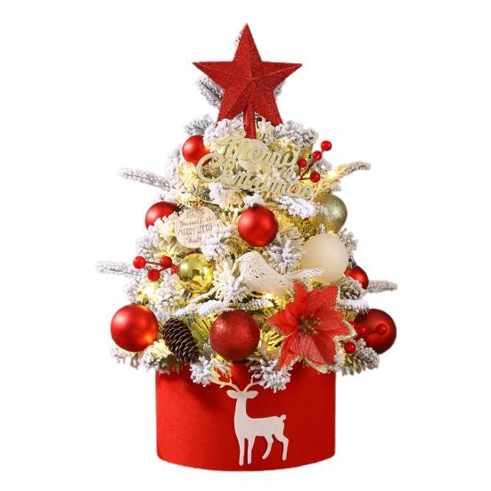 Mini Christmas Tree Tabletop Artificial Christmas Tree with Pinecone Balls LED Light Battery