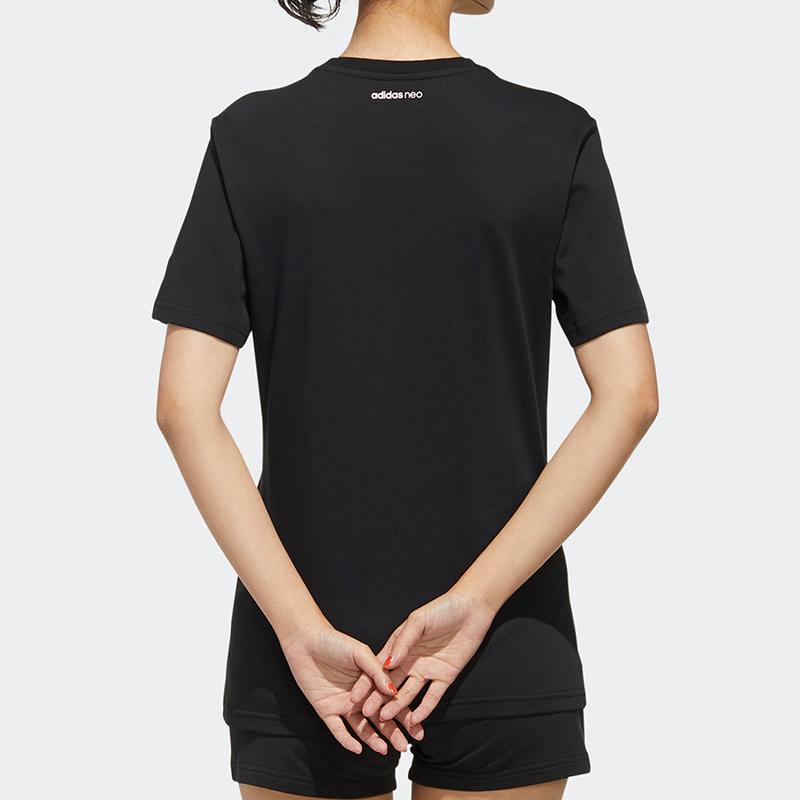 Adidas Neo Geometric Pattern Printed Round Neck Short Sleeve T-Shirt Women Tops Black FP7341