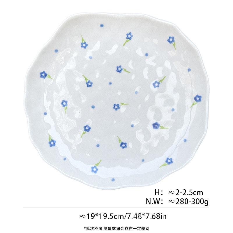 Korean Ins Style Handmade Ceramic Plate Irregular Floral Cake Dessert Dish