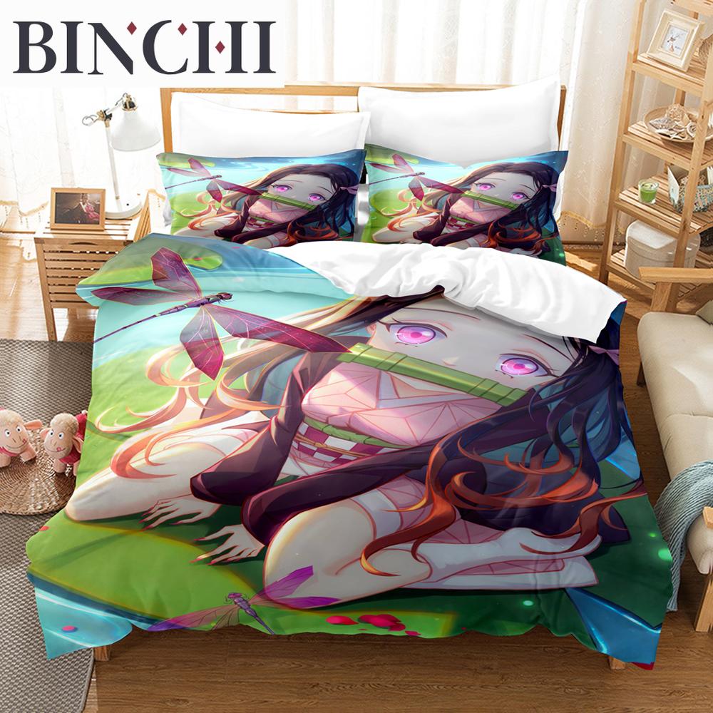 Kamado Nezuko Bedding Sets Anime Demon Slayer Bedspread for Teens Girls Cartoon Twin Single Queen King Full Duvet Cover Set
