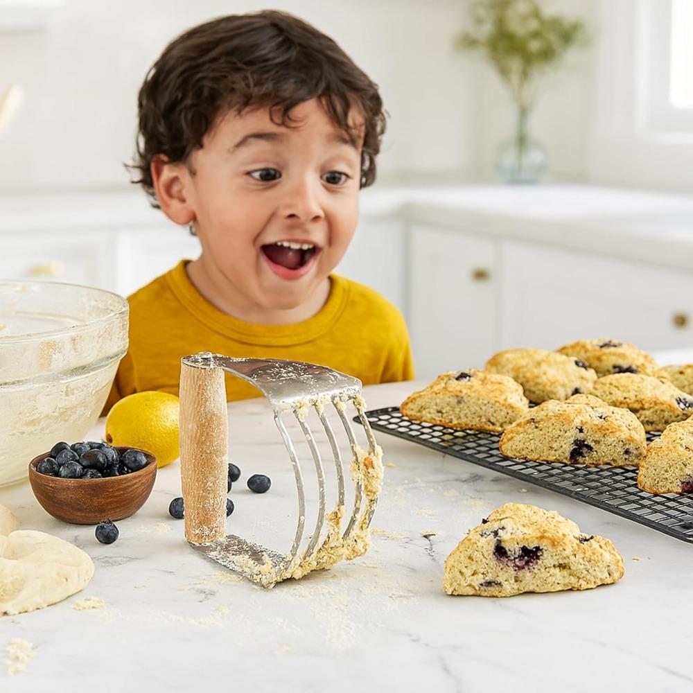 Stainless Steel Butter Churner Wood Handle Dough Mixer Baking Tool Dough Blender  Potato